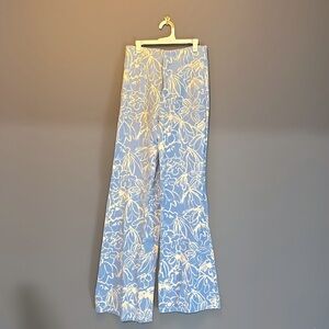 Zara floral blue pants with flare bottoms